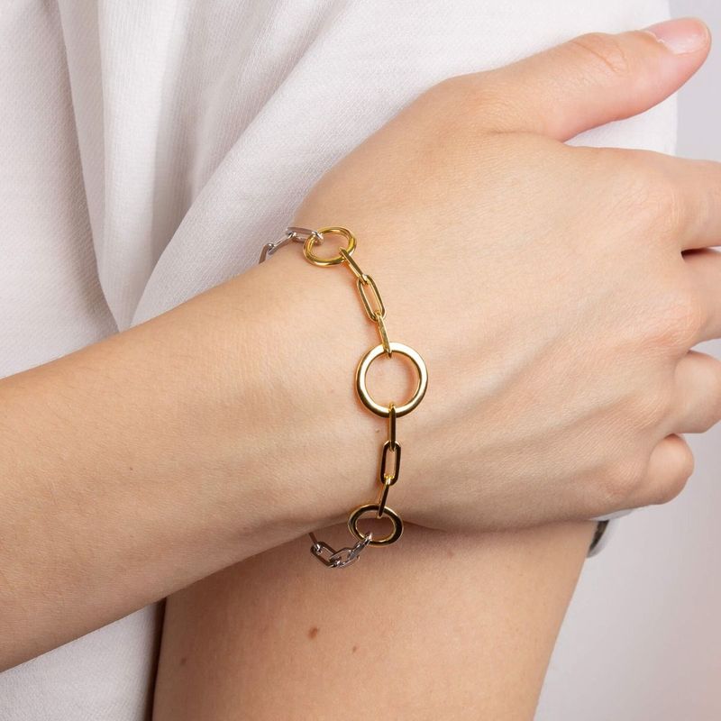 Silver &amp; Gold-Plated Circle Link Bracelet