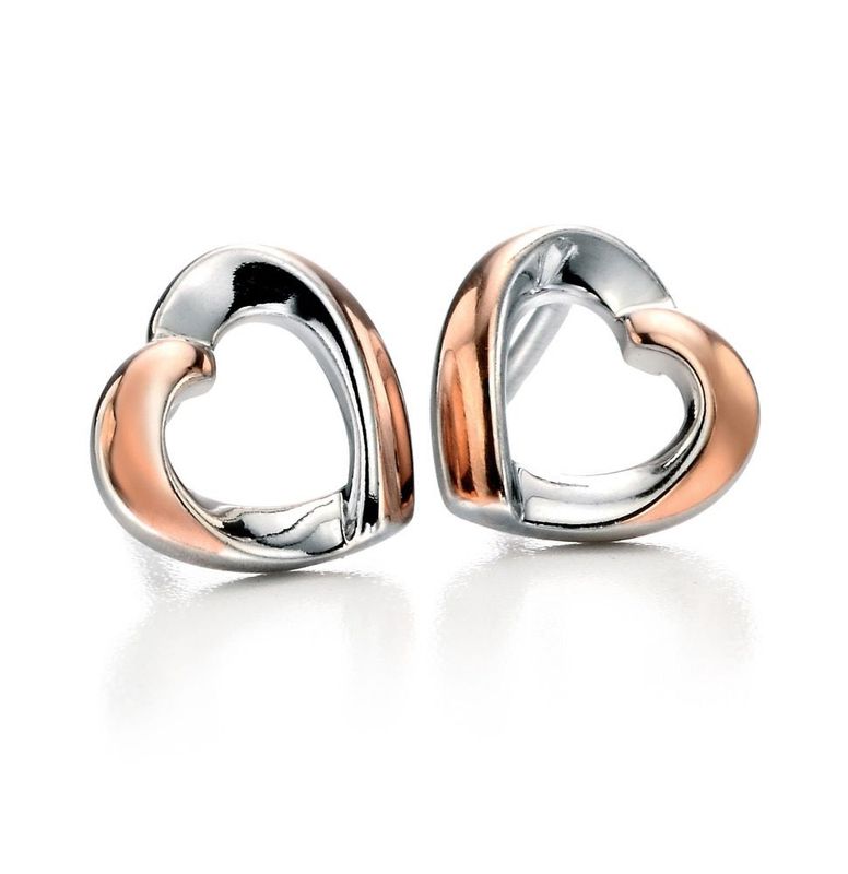 Silver &amp; Rose Gold-Plated Open Heart Studs