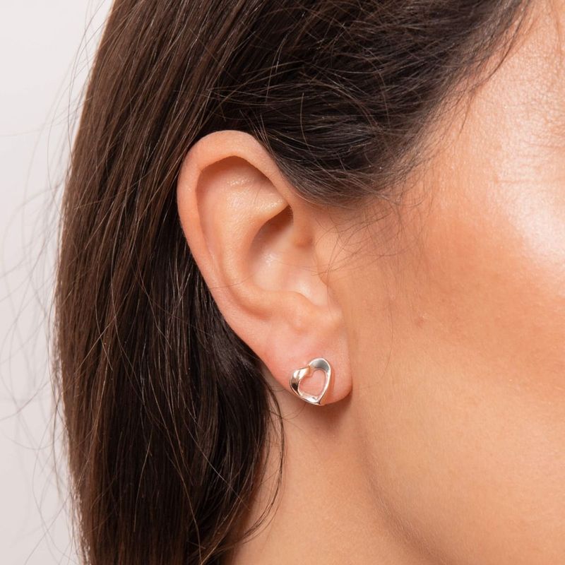 Silver & Rose Gold-Plated Open Heart Studs
