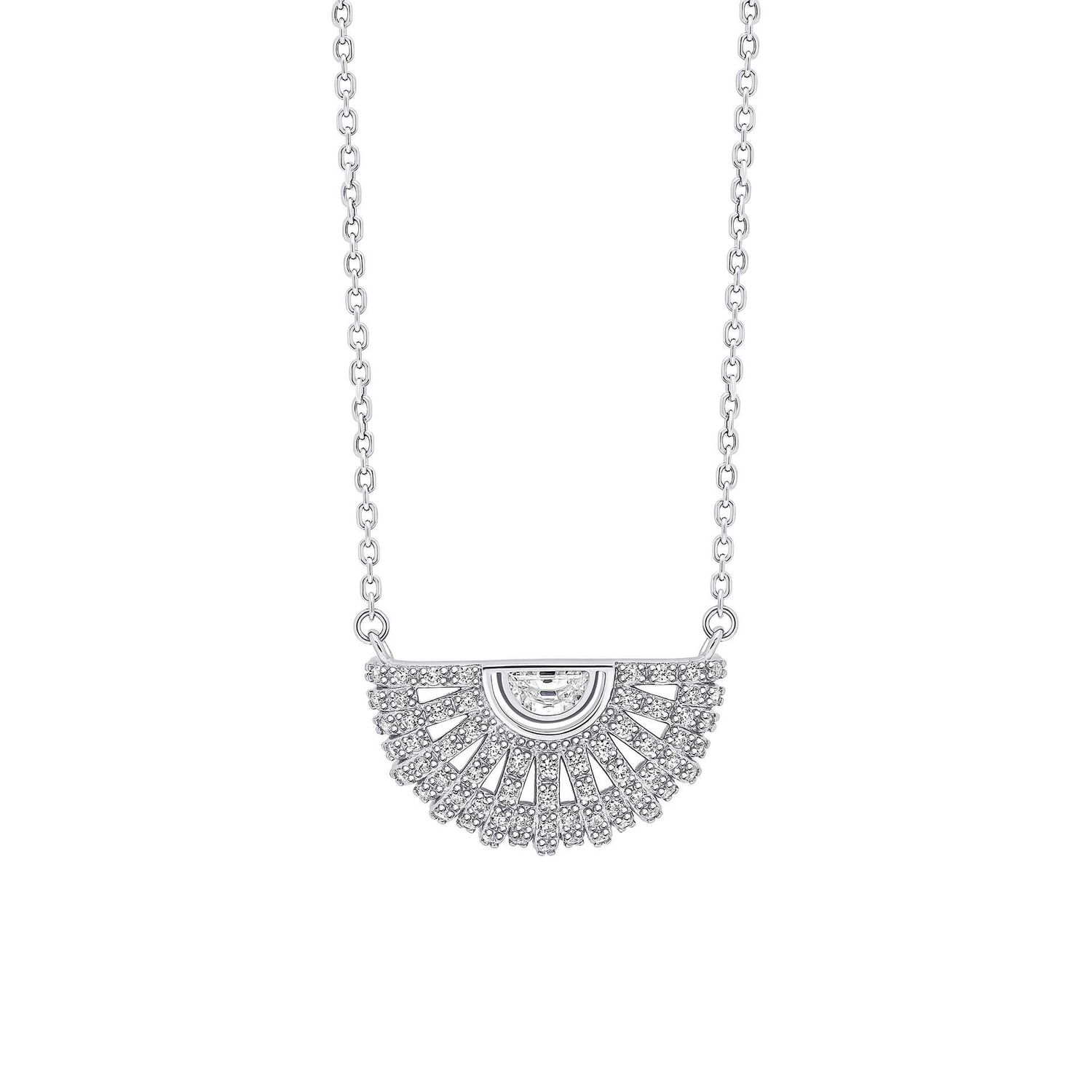 Silver Cubic Zirconia Fan Necklace