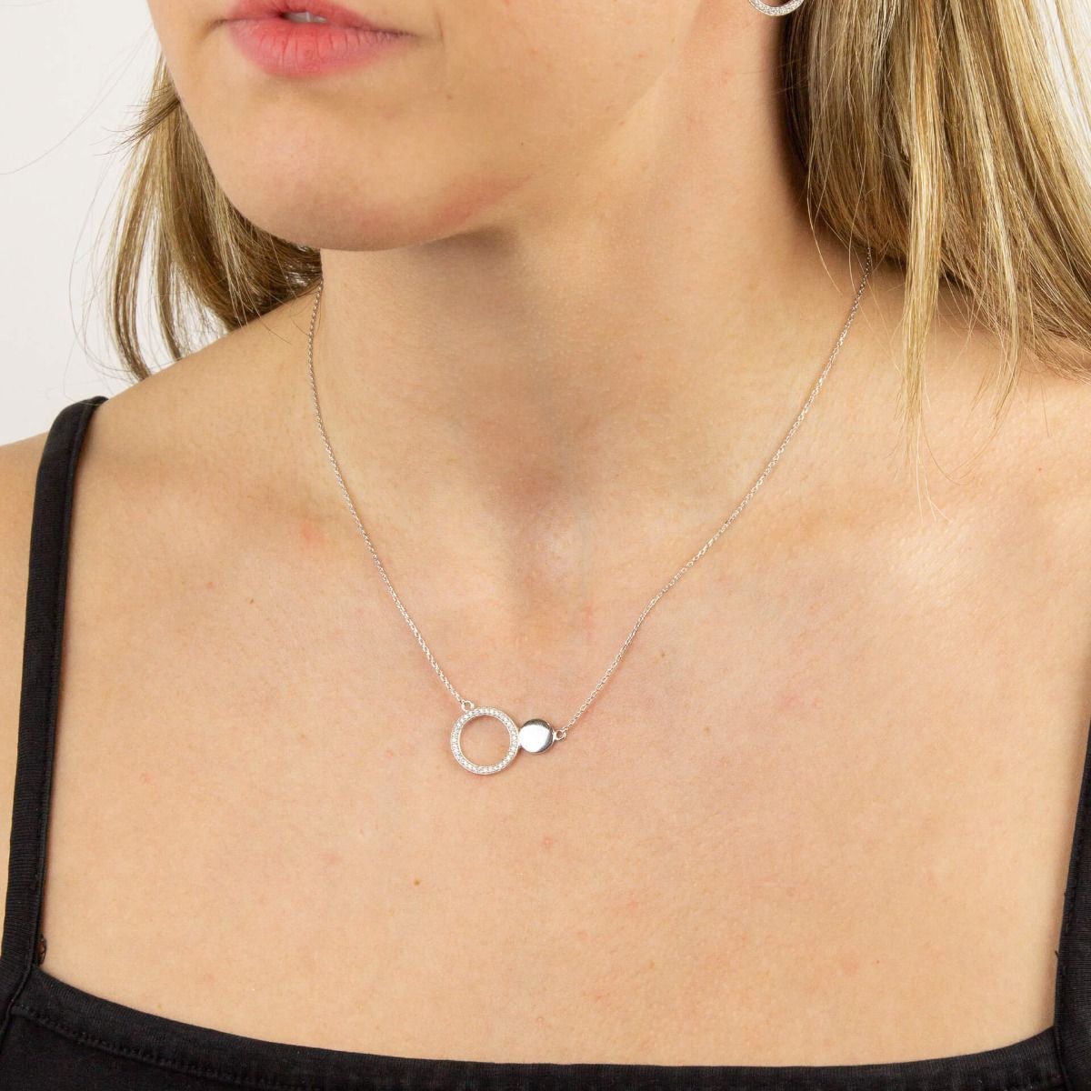 Silver Double Disc Cubic Zirconia Necklace