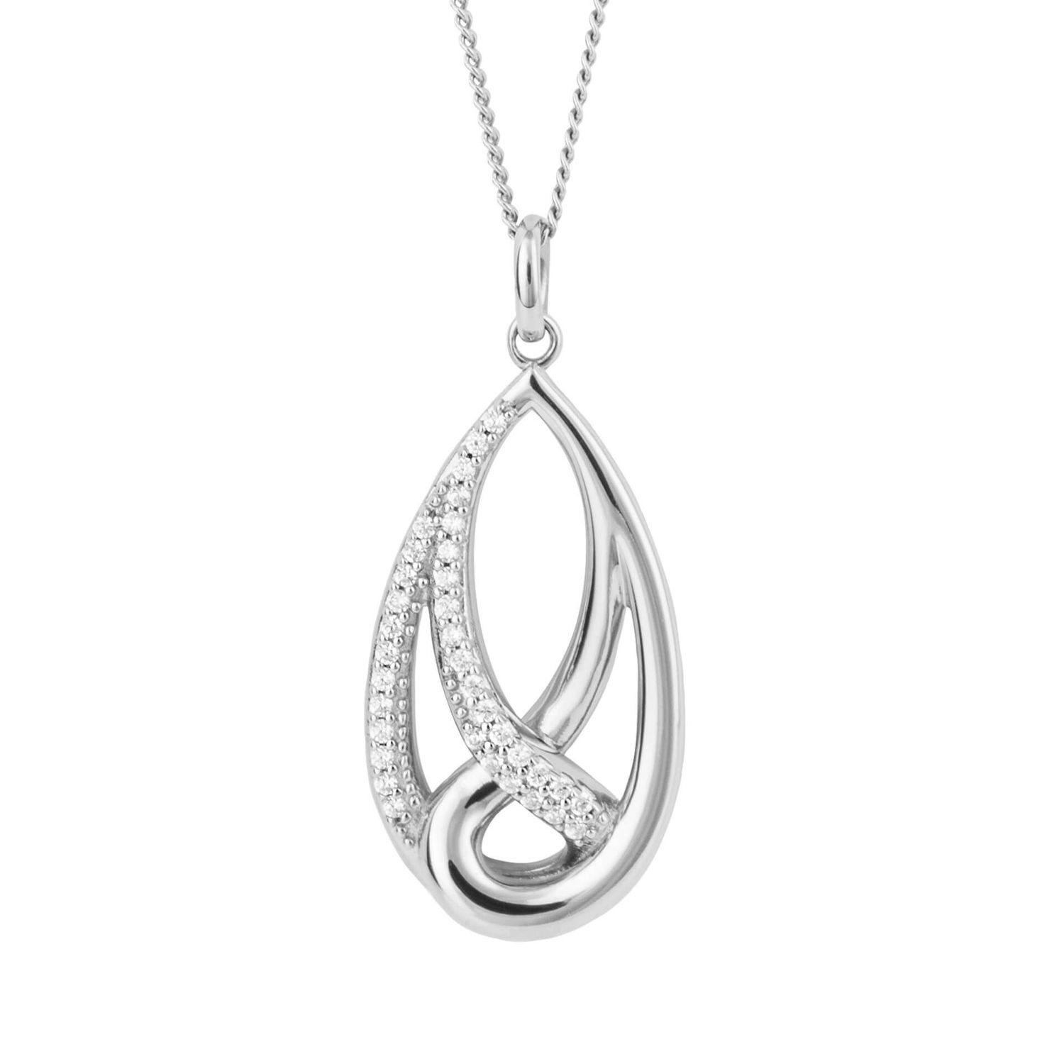 Silver Woven Twist Cubic Zirconia Pendant Necklace