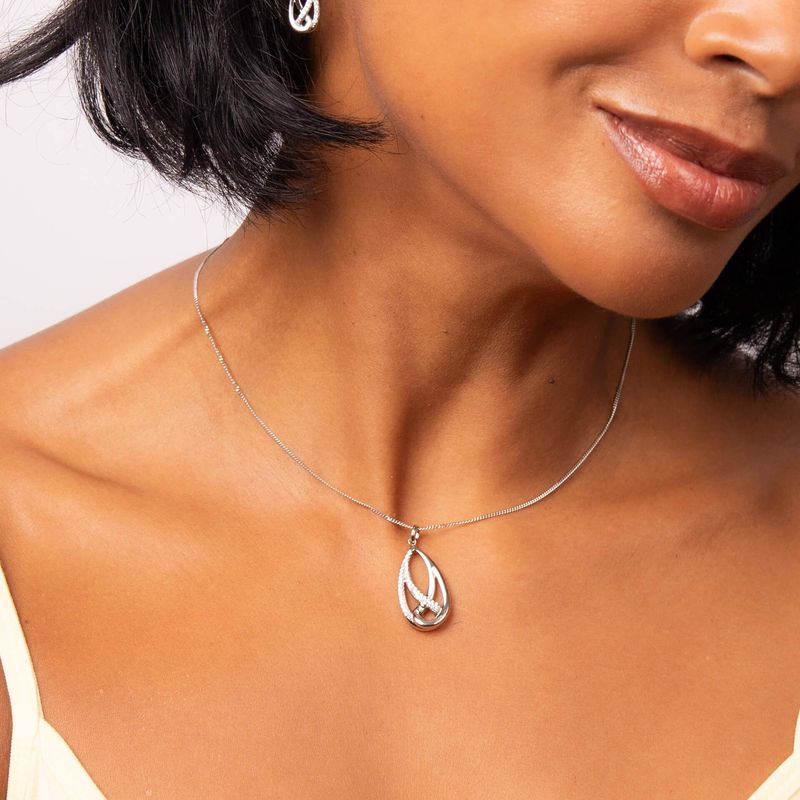 Silver Woven Twist Cubic Zirconia Pendant Necklace