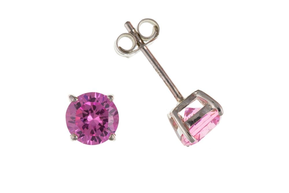 Silver Pink Cubic Zirconia 3mm Cast Studs