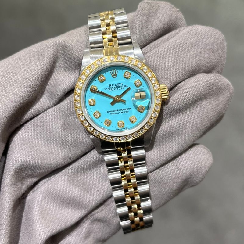 Pre-Owned Rolex Oyster Perpetual Steel &amp; Gold Custom Diamond Set Ladies Datejust 69173