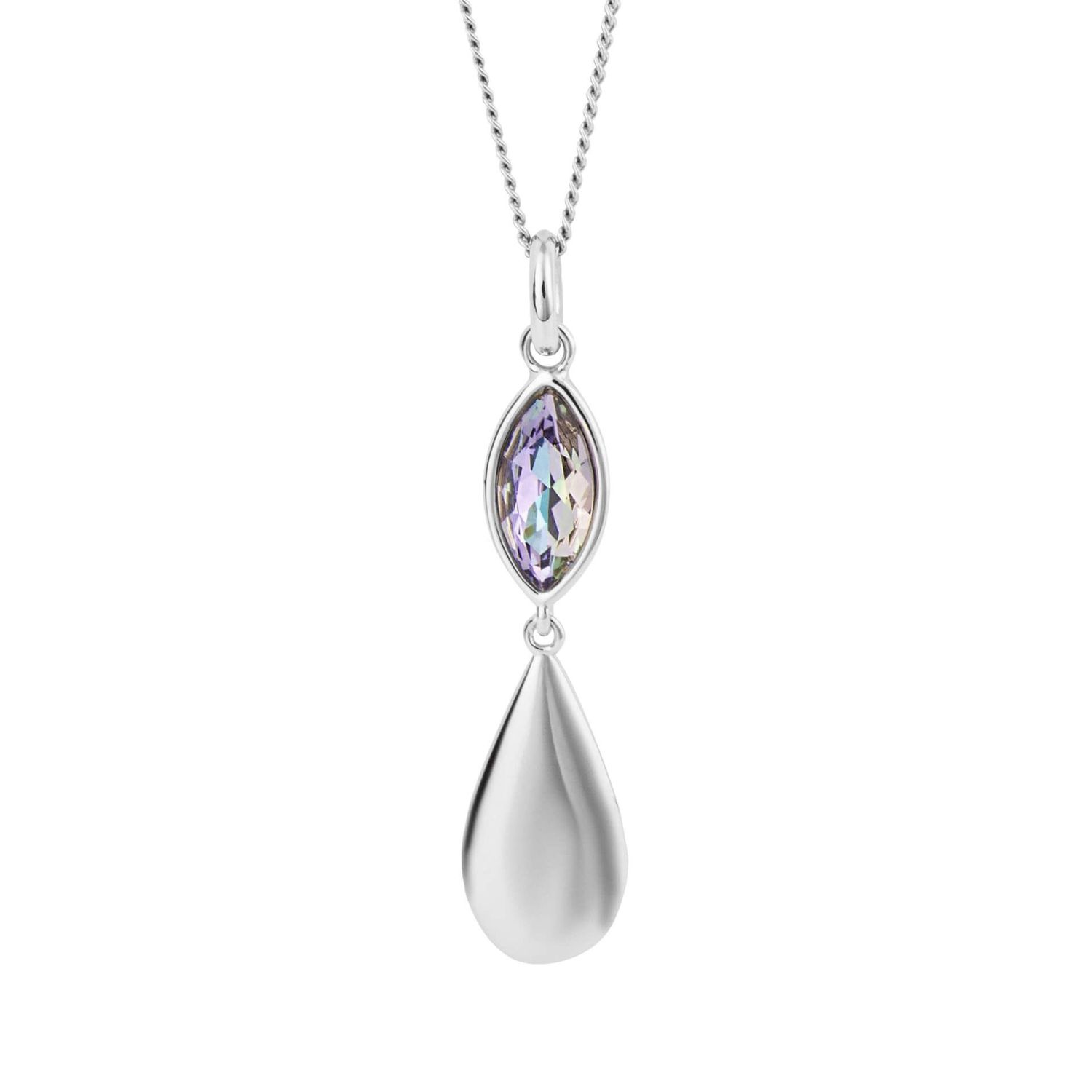 Silver Vitrail Crystal Pebble Drop Pendant Necklace