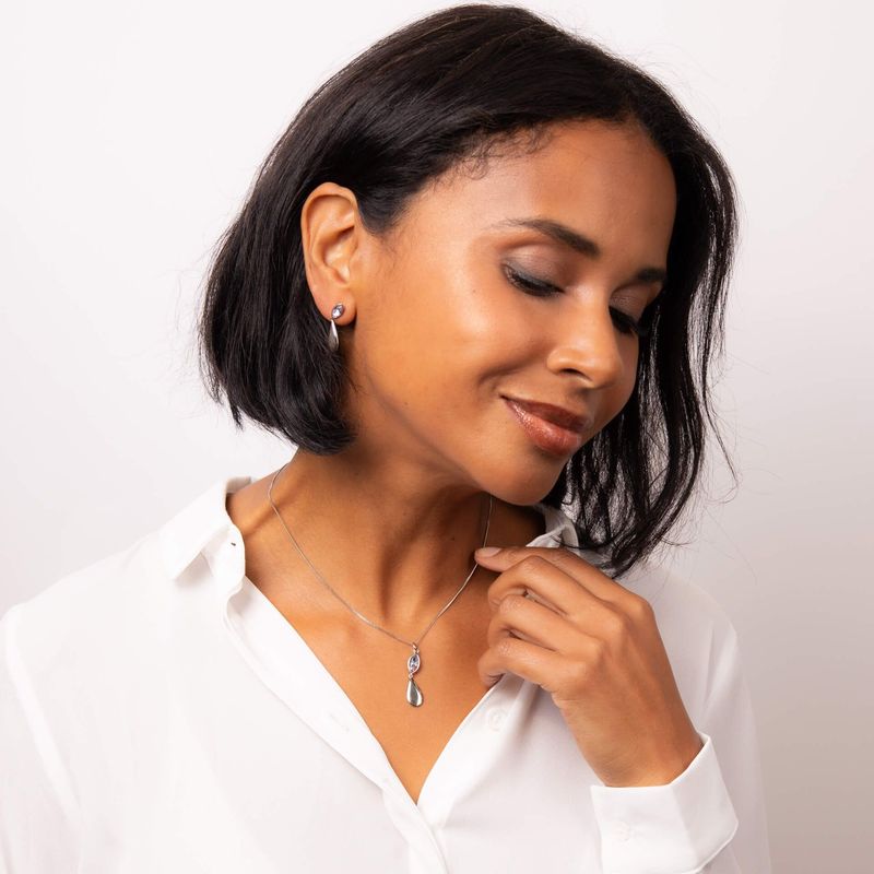 Silver Vitrail Crystal Pebble Drop Pendant Necklace