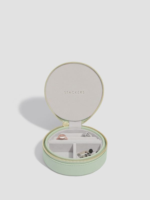 Sage Green Round Travel Jewellery Box