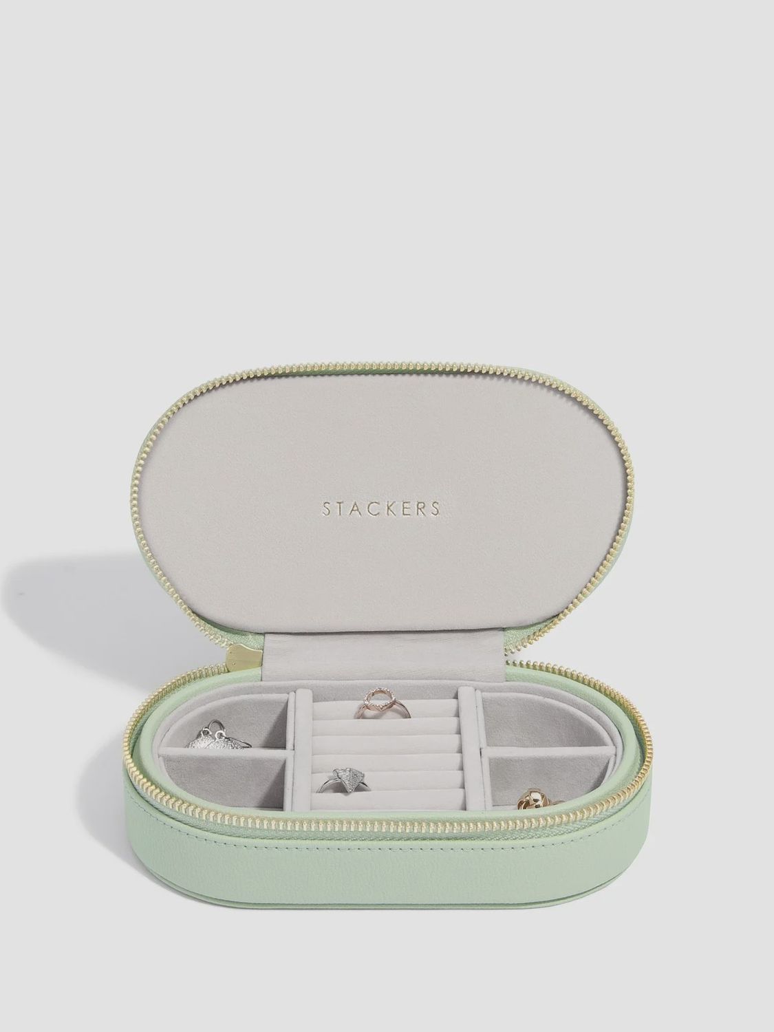 Sage Green Oval Travel Jewellery Box