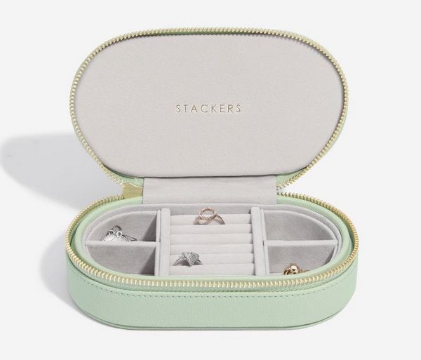 Sage Green Oval Jewellery Travel Box