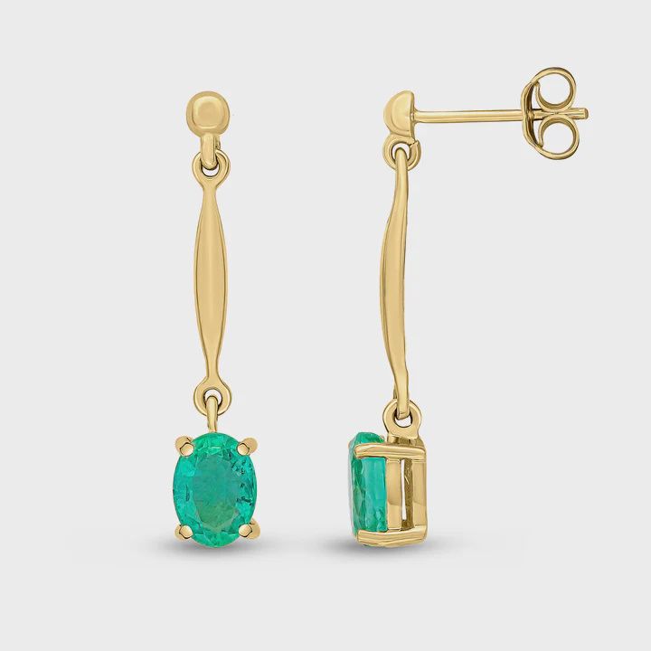 9ct Yellow Gold Oval Emerald Bar Drop Earrings 9ct Yellow Gold Oval Emerald Bar Drop Earrings