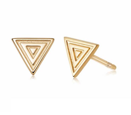 Silver Gold Plated Artisan Stamped Stud Earrings, Metal: Sterling Silver with Gold Plating