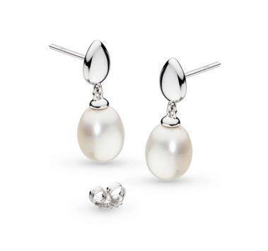 Silver Pebble Pearl Droplet Earrings