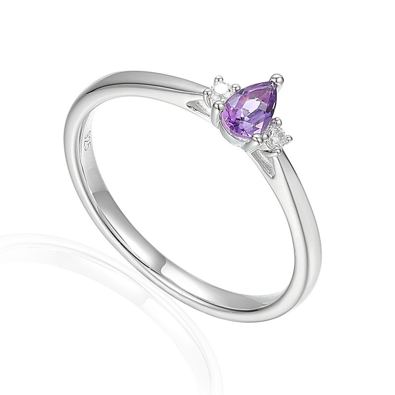 9ct White Gold Pear Amethyst &amp; Diamond Three Stone Ring