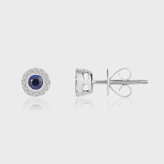 18ct White Gold 0.27ct Sapphire &amp; 0.08ct Diamond Stud Earrings