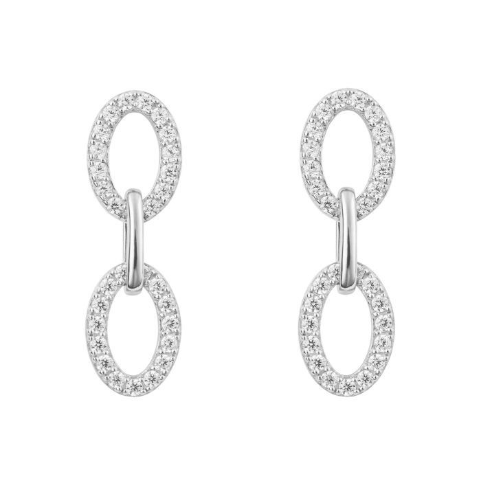 Silver Oval Link Drop Earrings with Cubic Zirconia