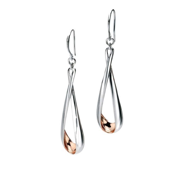 Silver Rose Gold Plated Detail Drop Earrings