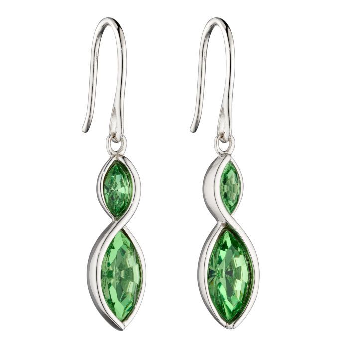 Silver Navette Peridot Crystal Twist Earrings