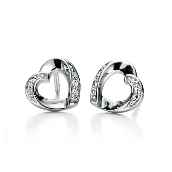 Silver Open Heart CZ Stud Earrings