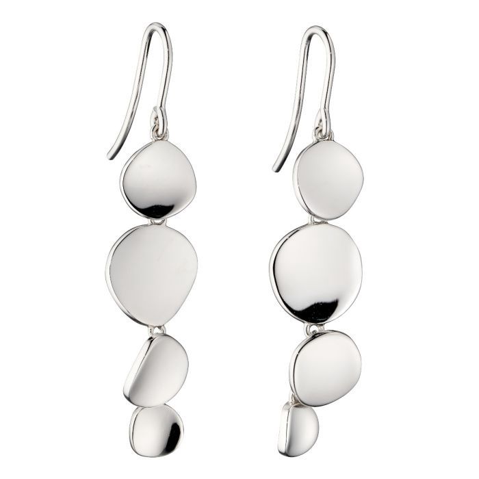 Silver Organic Disc Drop Earrings