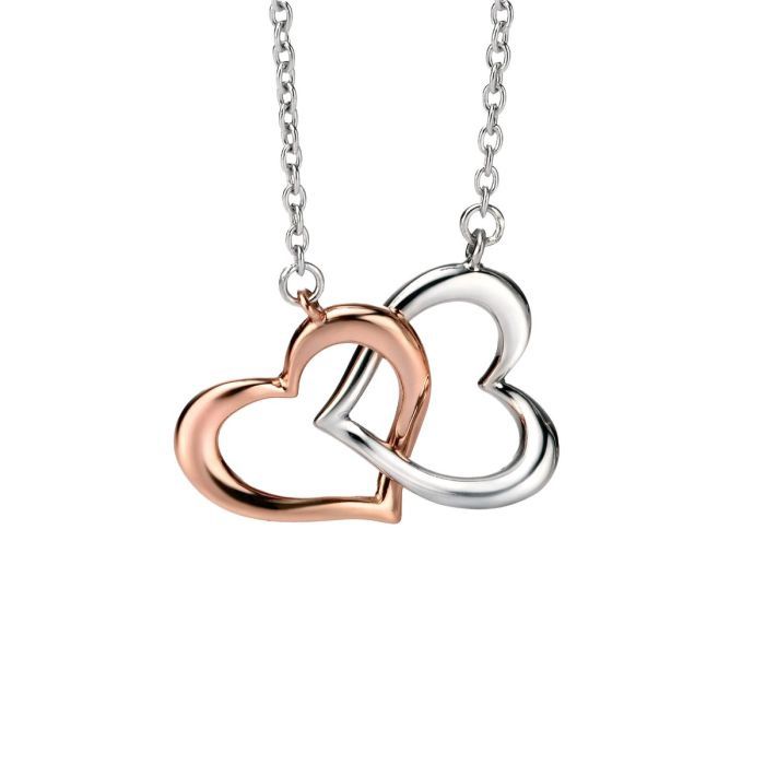 Silver Rose Gold Plated Linked Heart Necklace