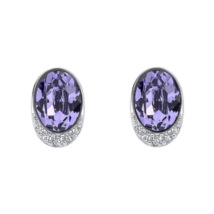 Silver Oval Tanzanite Crystal CZ Stud Earrings Wave