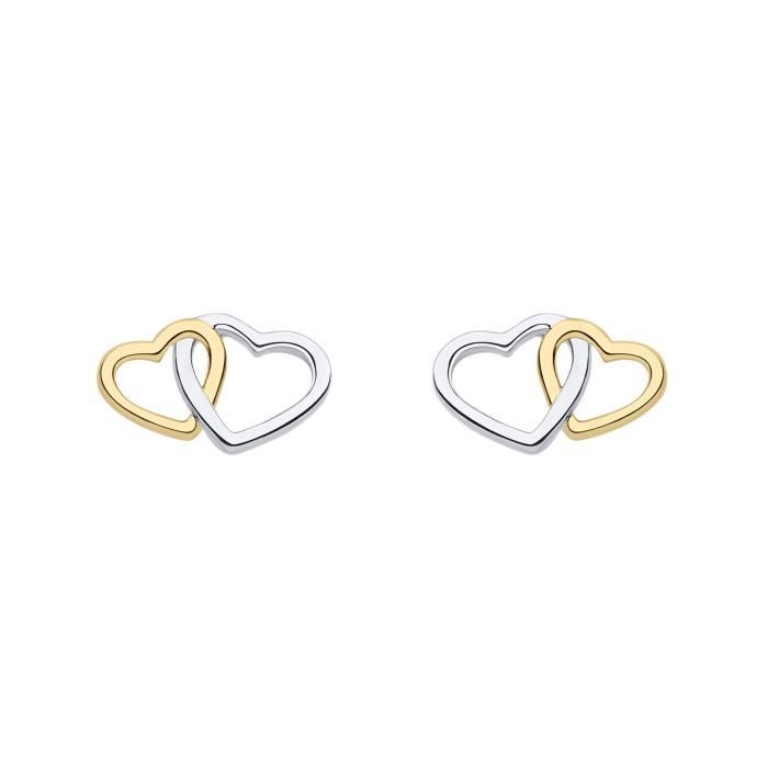 Silver Gold Plated Interlinking Double Heart Stud Earrings