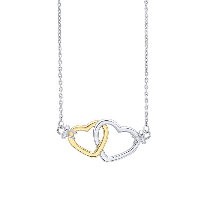 Silver Gold Plated Interlinking Double Heart Necklace