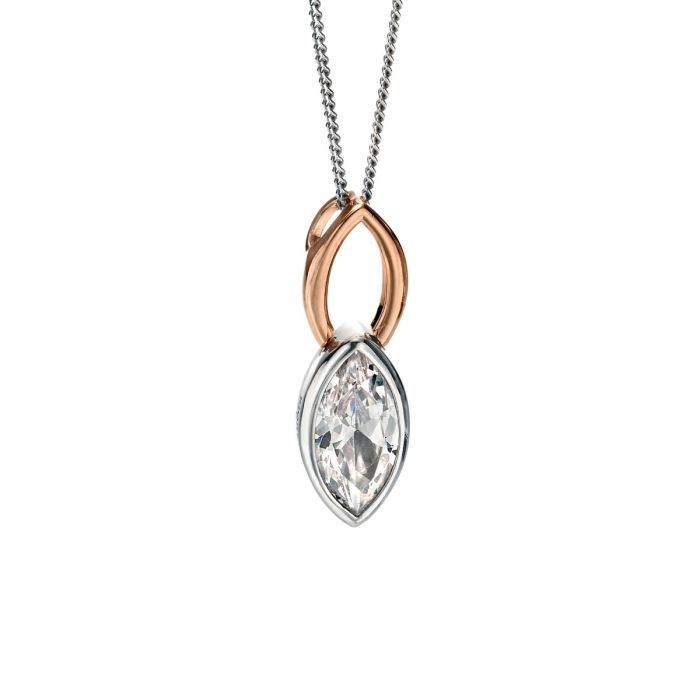 Silver Rose Gold Plated CZ Marquise Pendant