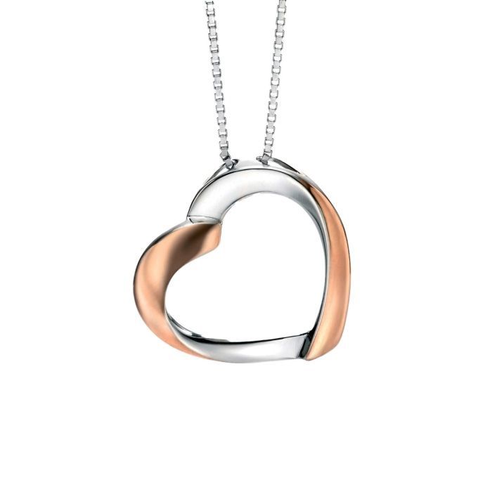 Silver Ribbon Heart Pendant with Rose Gold Plating