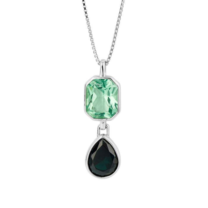 Silver Green Octagon and Teardrop Shaped Drop Pendant