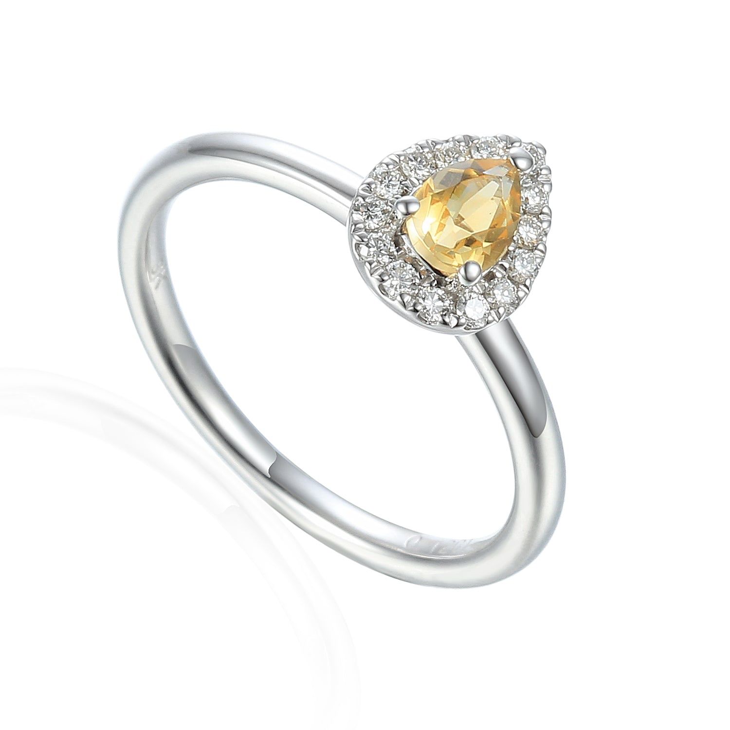9ct White Gold Pear Shape Citrine &amp; Diamond Ring