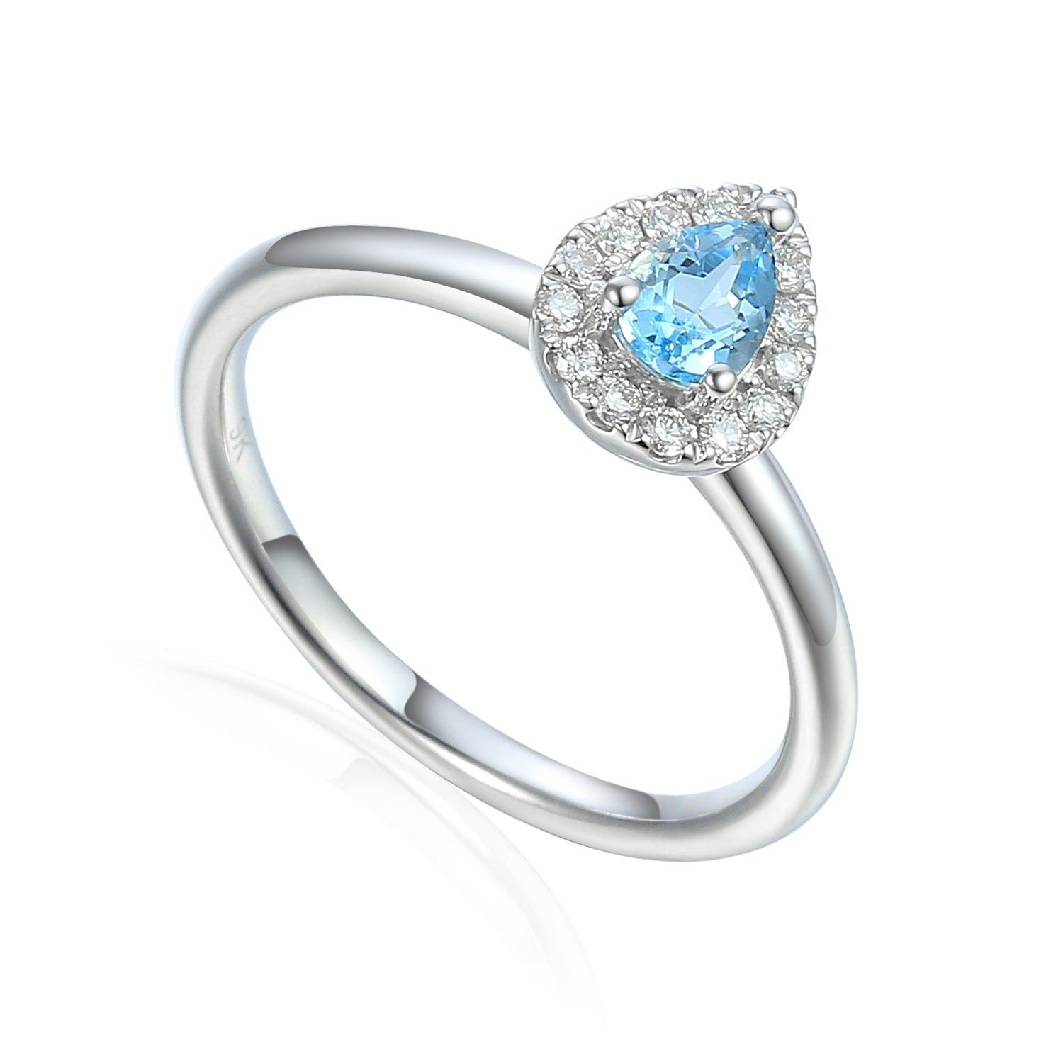 9ct White Gold Pear Shape Aquamarine &amp; Diamond Ring