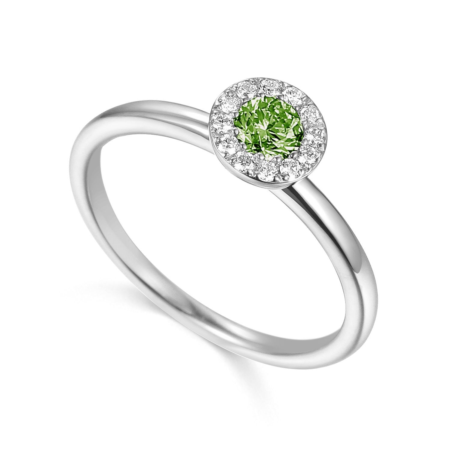 9ct White Gold Peridot &amp; Diamond Halo Ring