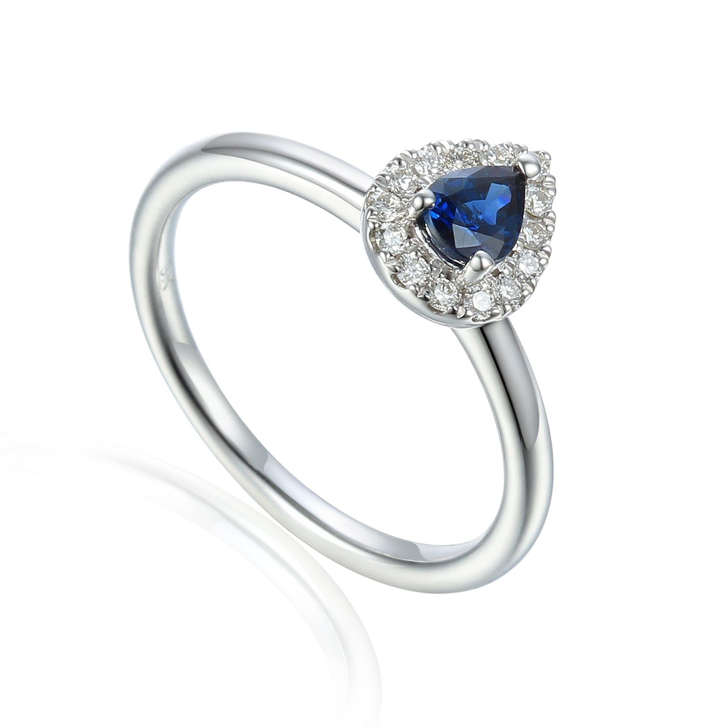 9ct White Gold Sapphire &amp; Diamond Pear Shape Ring