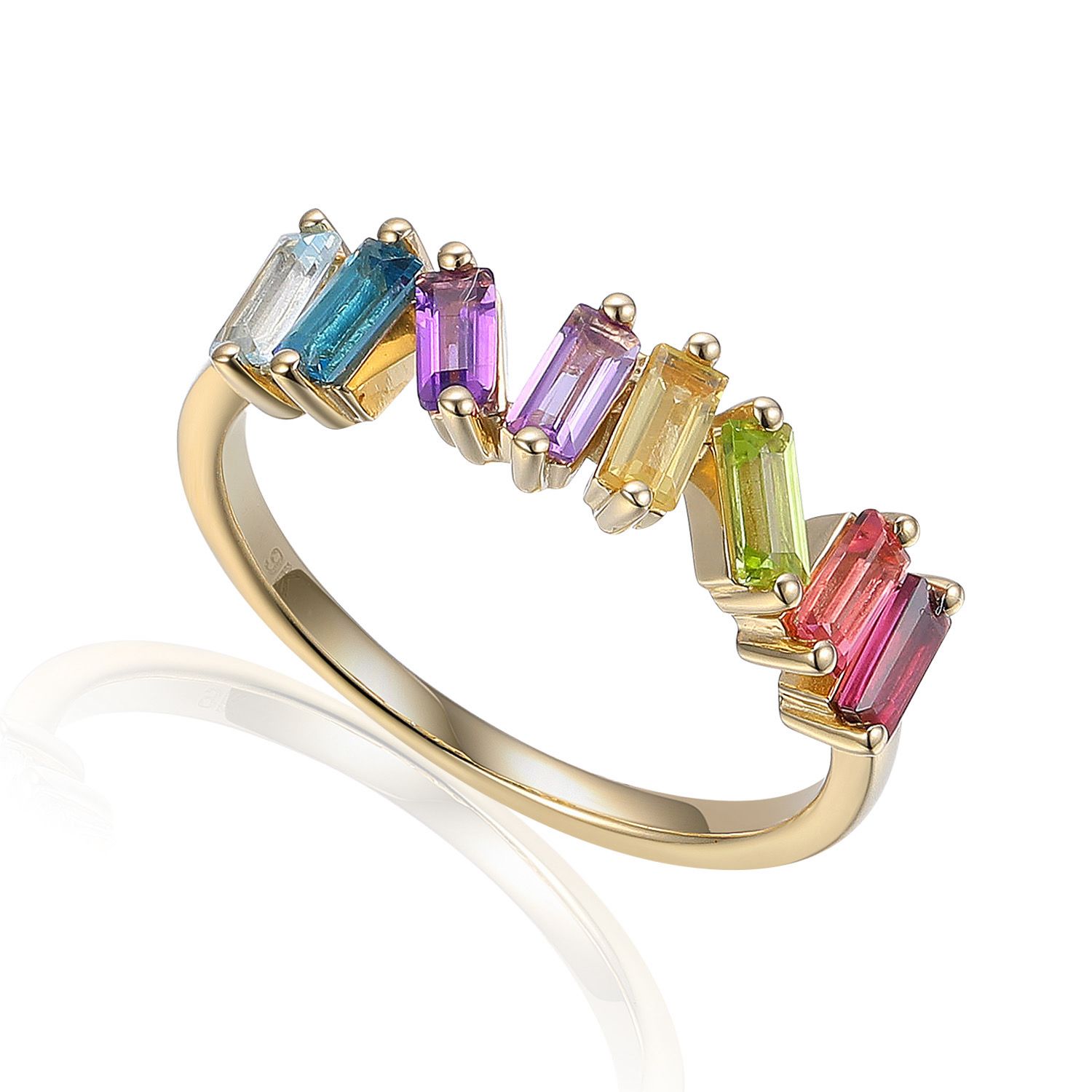 9ct Yellow Gold Multi-Gemstone Rainbow Ring