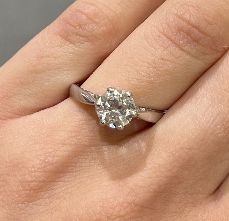 Pre-Owned 18ct Vintage 1.10ct Old European Cut Diamond Solitaire Ring