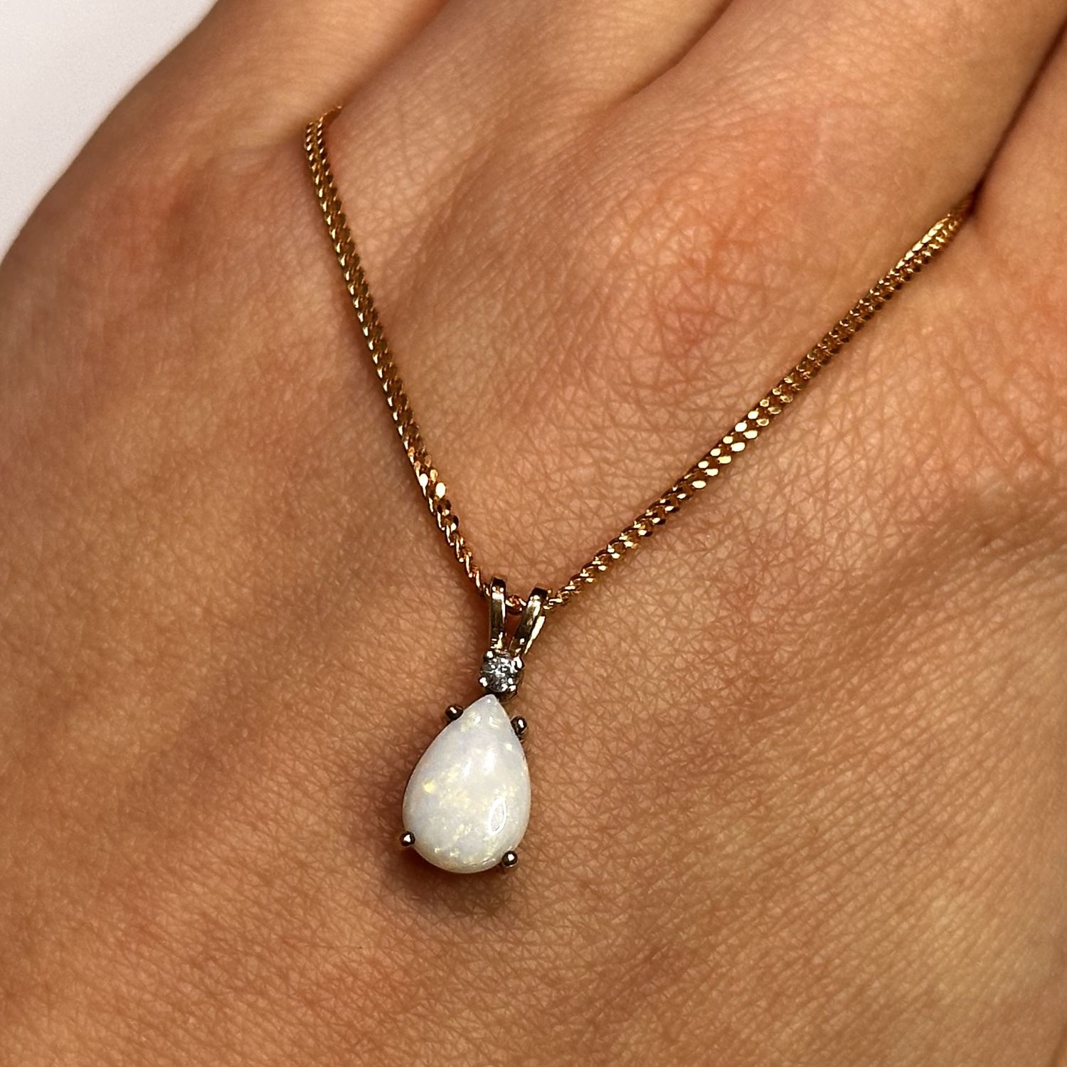 Pre-Owned 9ct Yellow Gold Opal &amp; Diamond Pendant