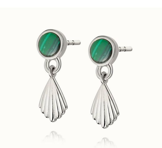 Sterling Silver Malachite Palm Drop Studs