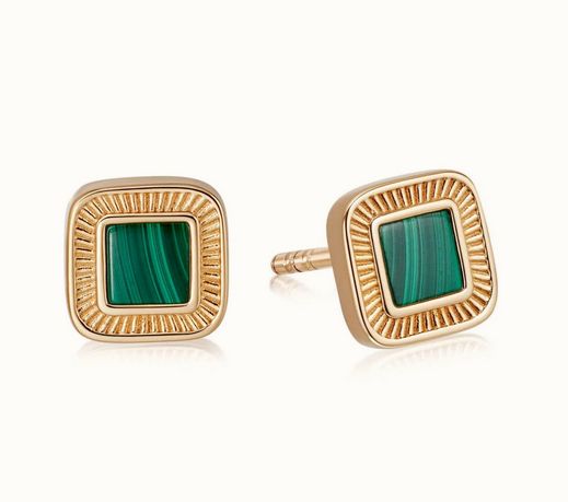 Sterling Silver Mini Malachite Palm Stud Earrings, Metal: Sterling Silver with Gold Plating