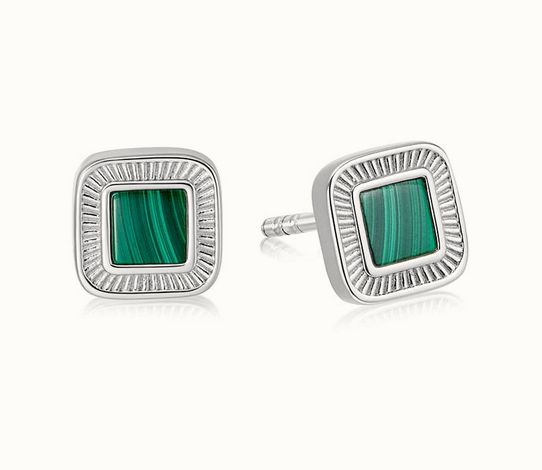 Sterling Silver Mini Malachite Palm Stud Earrings