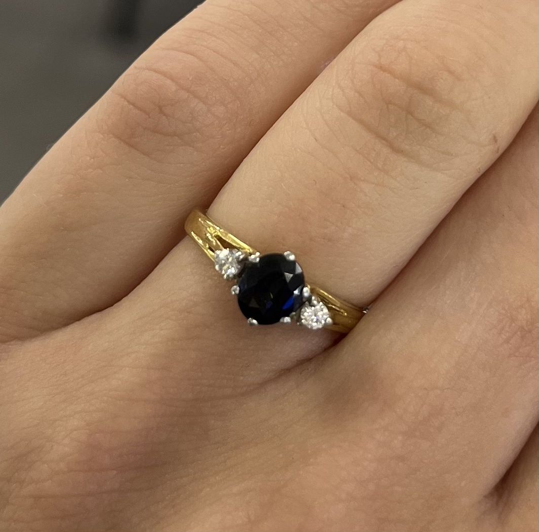 Pre-Owned 18ct Yellow Gold 0.45ct Sapphire Ring &amp; 0.06ct Diamond Trilogy Ring
