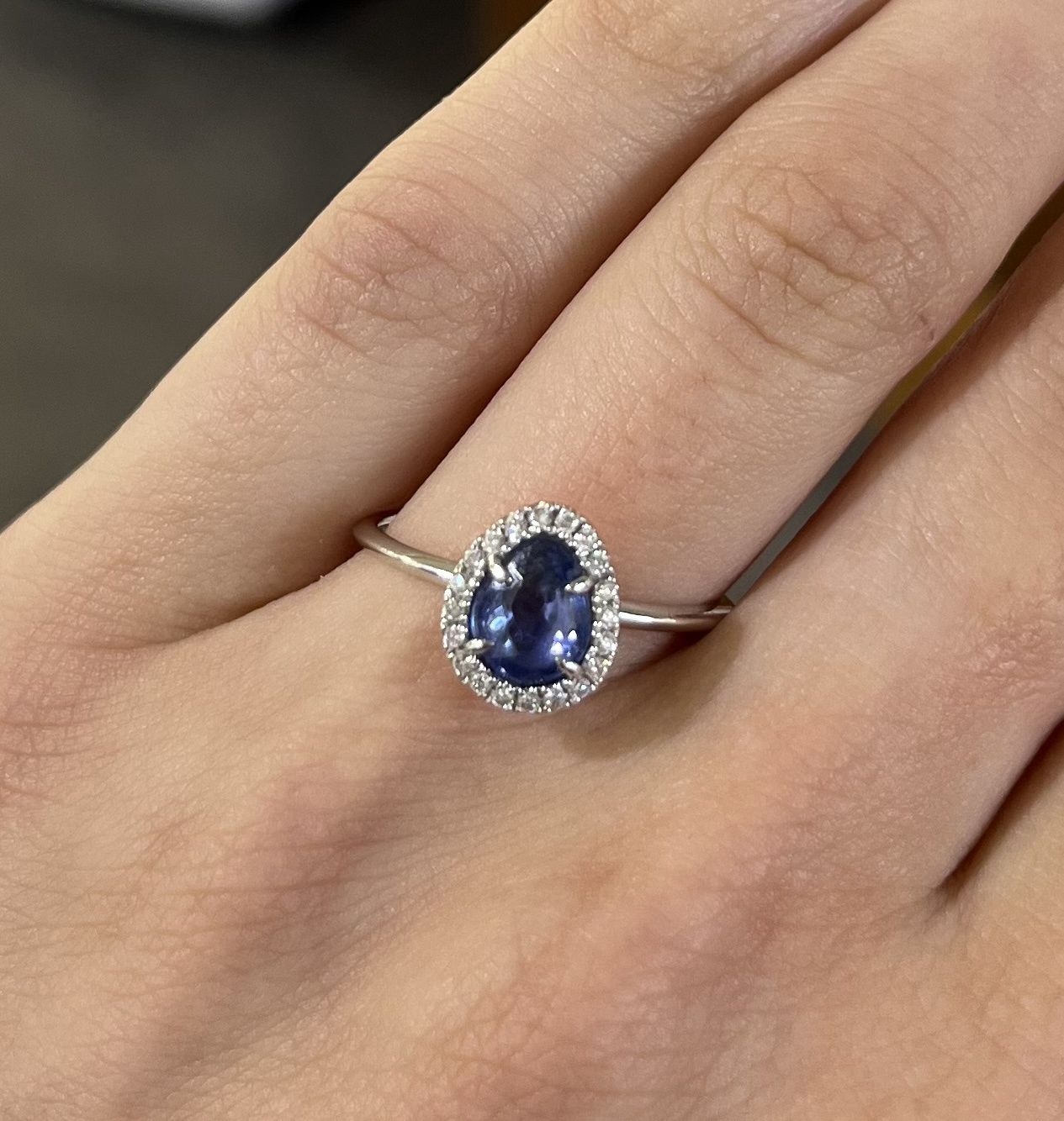18ct White Gold 0.64ct Sapphire  &amp; 0.10ct Diamond Ring
