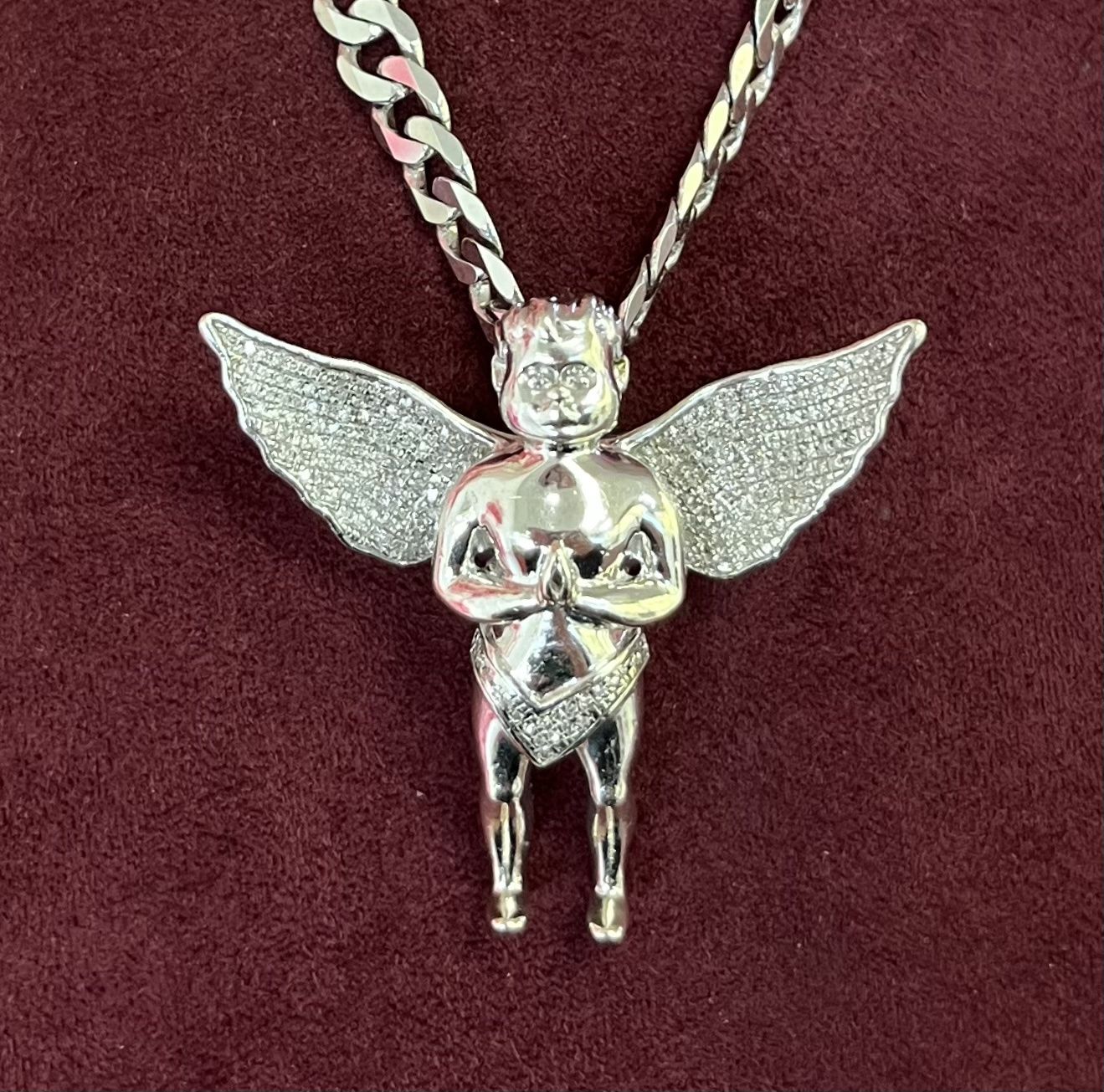 9ct White Gold 1.00ct Diamond Angel Pendant 13.7g