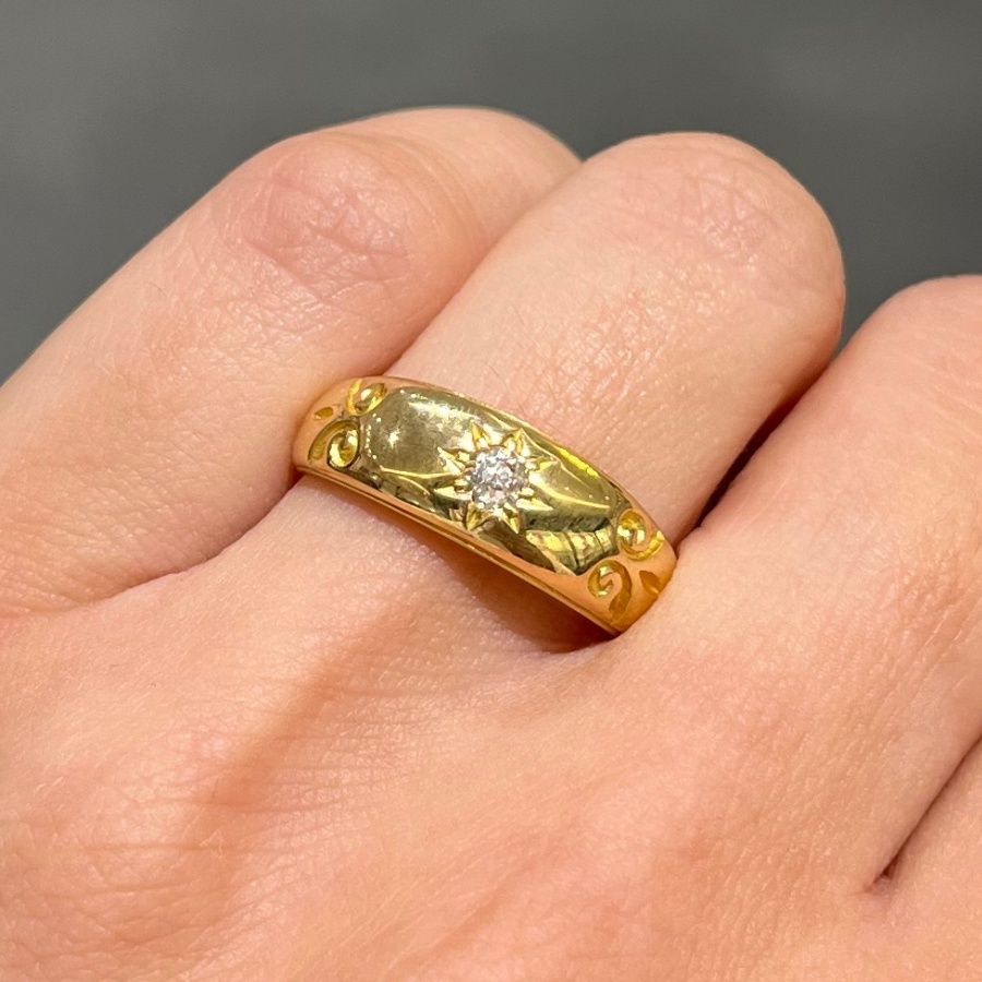 Pre-Owned 18ct Yellow Gold Antique 0.10ct Old Cut Diamond Gypsy Ring  Circa 1892