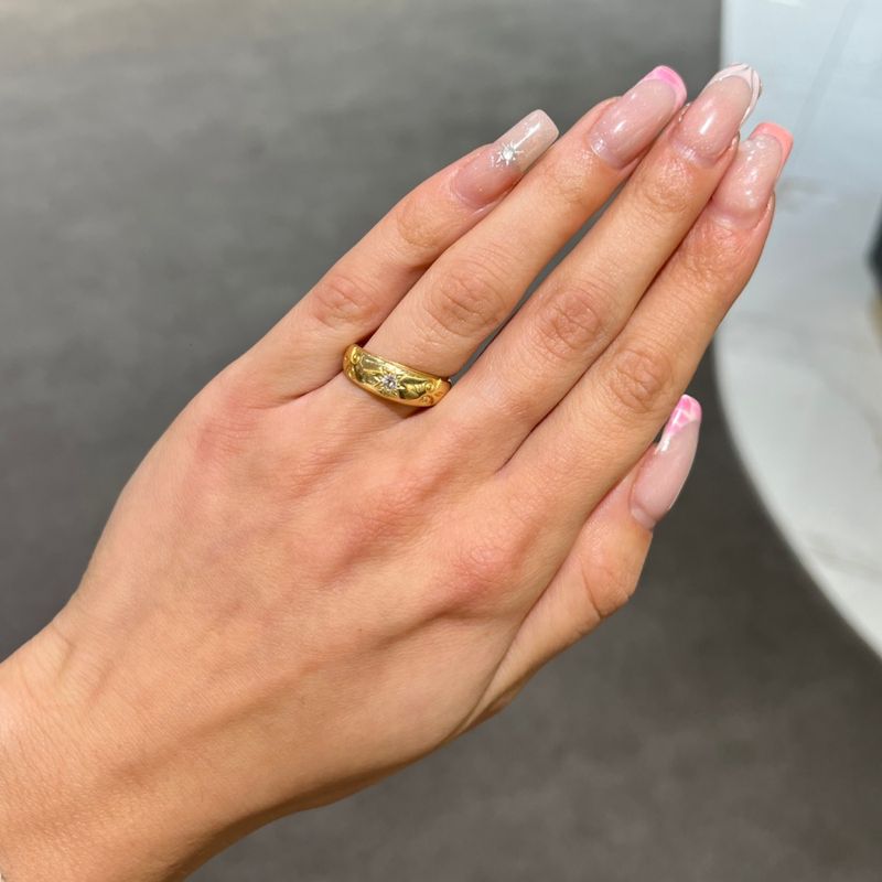 Pre-Owned 18ct Yellow Gold Antique 0.10ct Old Cut Diamond Gypsy Ring  Circa 1892