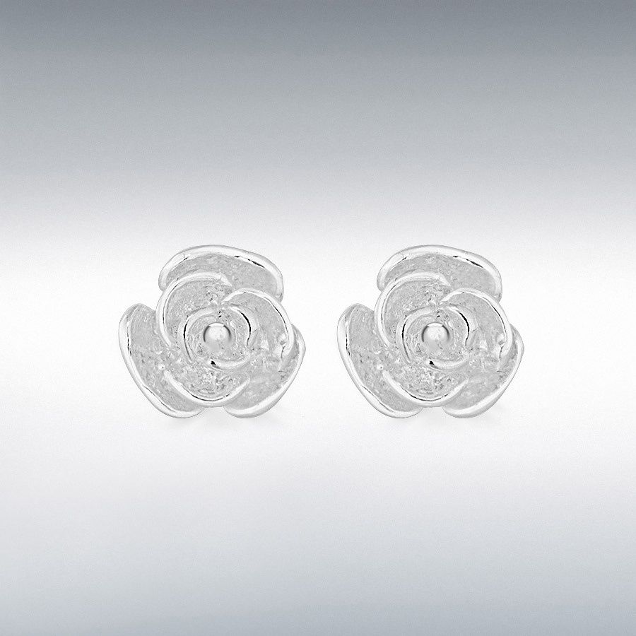 Sterling Silver Rose Stud Earrings