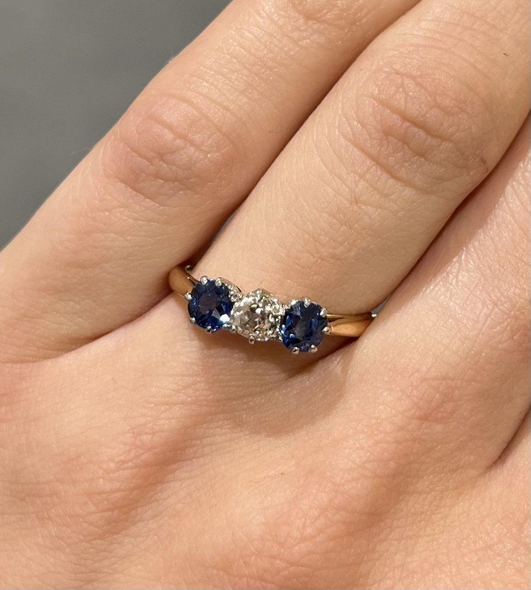 Pre-Owned Antique 0.24ct Old Mine Cut Diamond &amp; 0.74ct Sapphire Ring