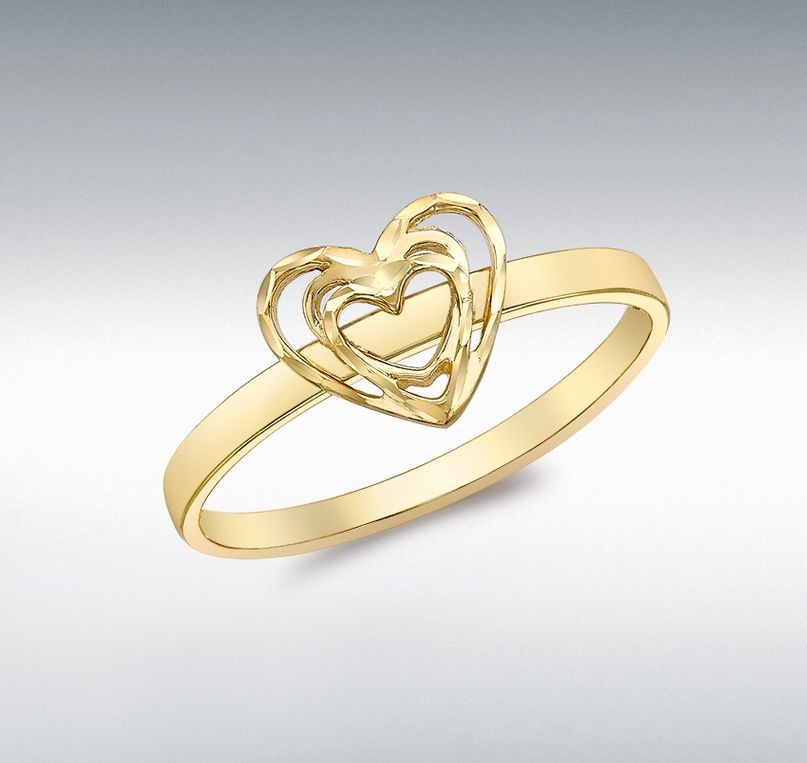 9ct Yellow Gold Diamond Cut Triple Open-Heart Ring