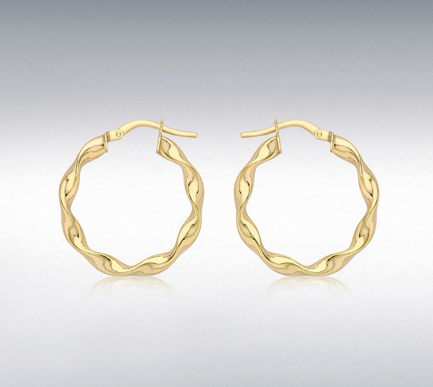 9ct Yellow Gold 3mm Twist-Tube 22.5mm Round-Hoop Creole Earrings